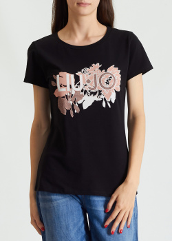 Черная футболка Liu Jo с контрастным принтом, фото